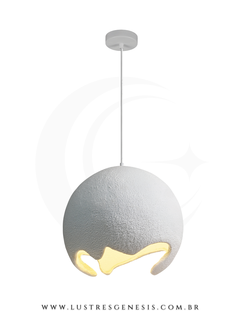 Pendente moderno branco de resina modelo Dino Ø40cm, ideal para mesa de cabeceira, bancada de cozinha ou lavabo, com design arredondado e acabamento texturizado.